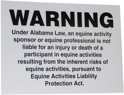 State Equine Liability Signs - Alabama / Florida / Georgia - Alabama Liability Sign  