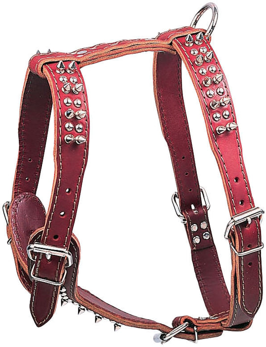 Latigo Leather Large Harnesses, Spikes & Studs - Burgundy  