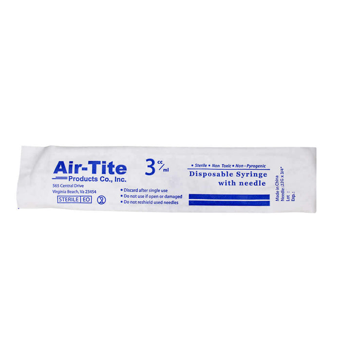 Jeringas Air-Tite con agujas, 3 cc, LS, 22 g x 3/4", 100 unidades