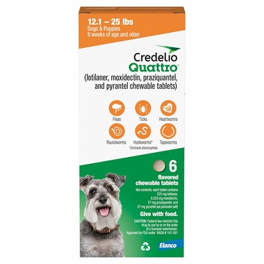 Rx Credelio Quattro Chewable Tablets for dogs,  12.1-25lbs 6 chewable tabs Size 12.1-25lbs