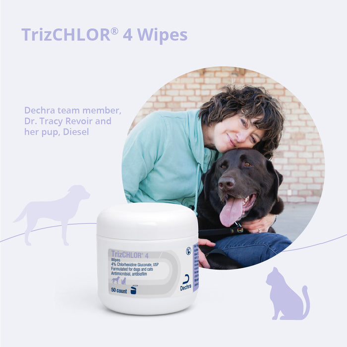 TrizCHLOR 4 Wipes – Antimicrobial Skin Care for Dogs & Cats, 50 ct