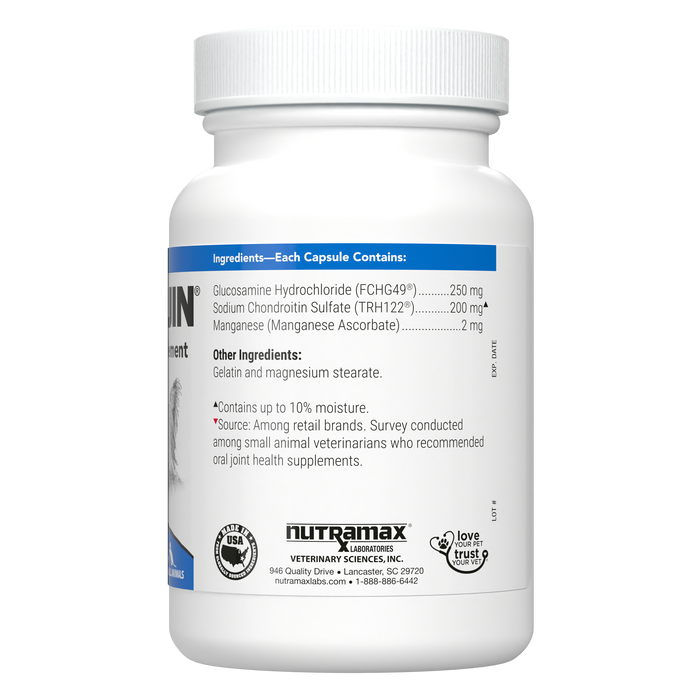 Suplemento para la salud de las articulaciones de Nutramax Cosequin de potencia regular para gatos y perros pequeños, con glucosamina y condroitina