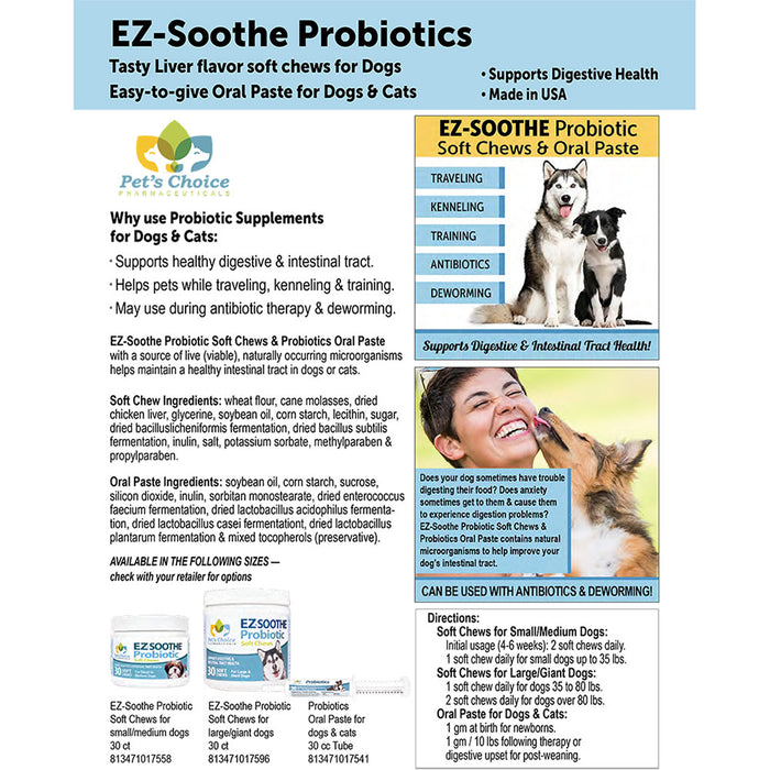 EZ-Soothe Probiotic Soft Chews, Small to Medium Dog, 30 ct Flavor Chicken