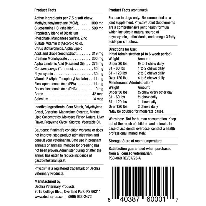 Masticables blandos para el apoyo de las articulaciones caninas Phycox