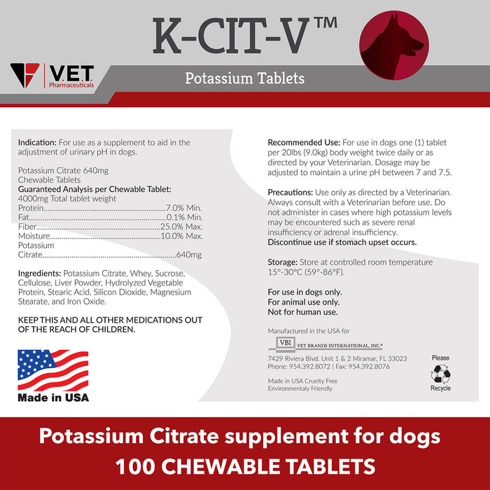 Citrato de potasio K-CIT-V, 100 comprimidos masticables