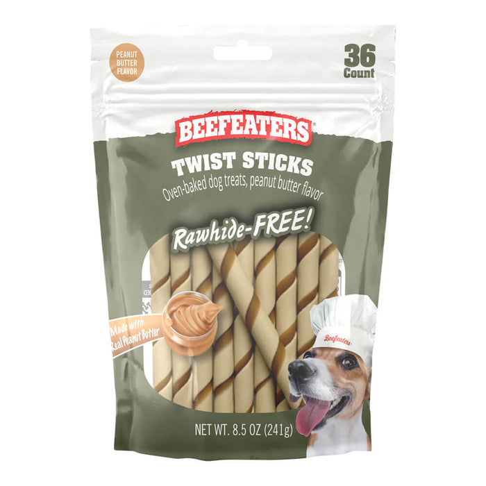 Beefeaters Rawhide Free Twist Sticks PB, 36ct Flavor Peanut Butter