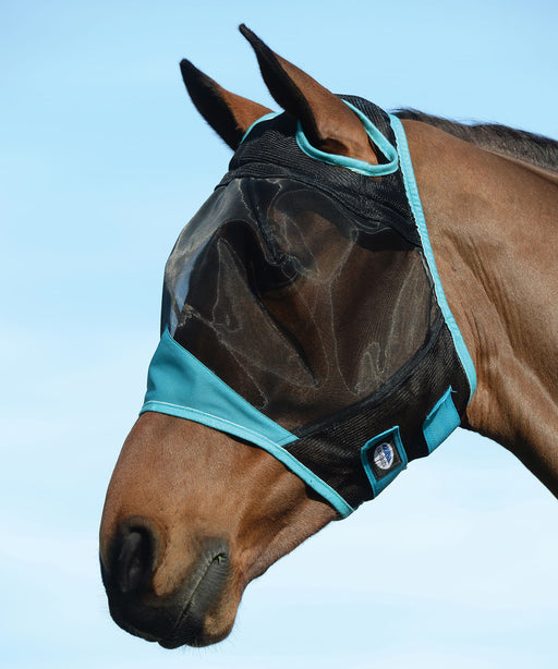 WeatherBeeta ComFITec Fine Mesh Fly Mask without Ears - Black/Turquoise Warmblood/Oversized 