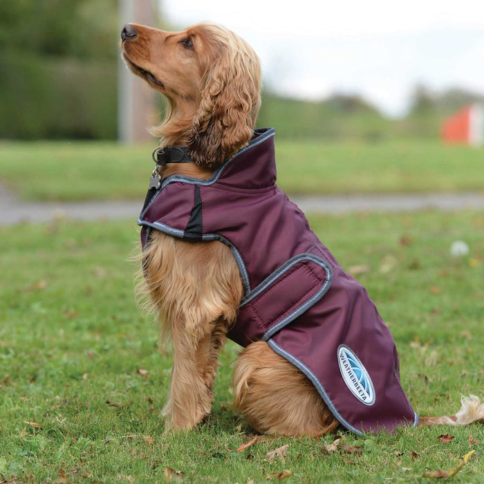 WeatherBeeta ComFITec Windbreaker Free Deluxe Dog Coat, Maroon/Gray/White - 32 in  