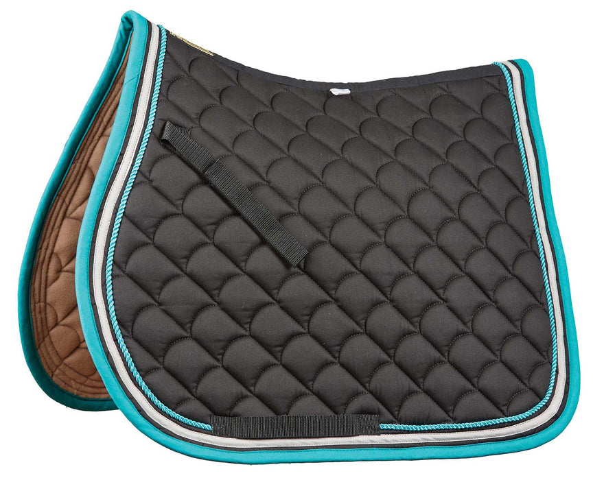 Roma All-Purpose Crescent English Saddle Pad - Black/Gray/Turquoise  