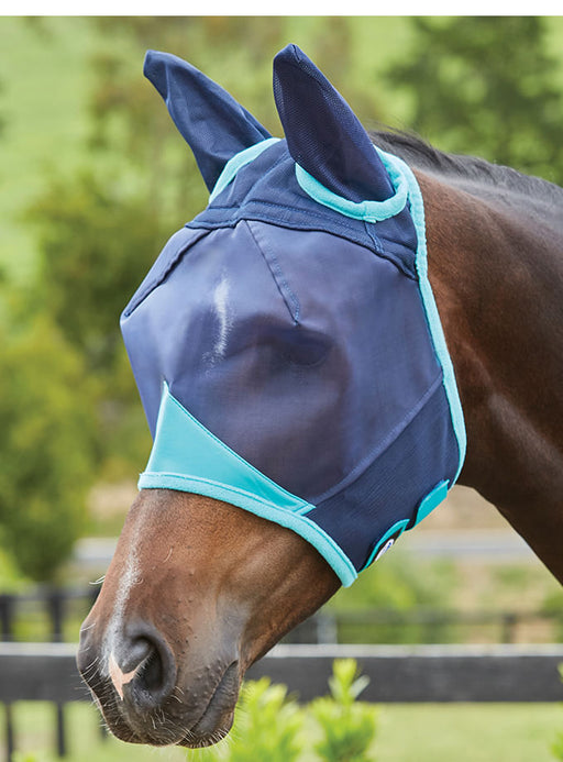 WeatherBeeta ComFITec Fine Mesh Fly Mask with Ears - Navy/Turquoise Pony 