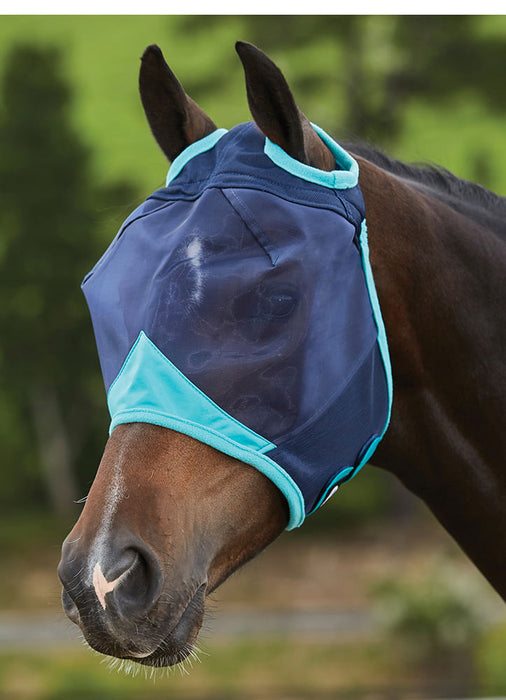 WeatherBeeta ComFITec Fine Mesh Fly Mask without Ears - Navy/Turquoise Mini 