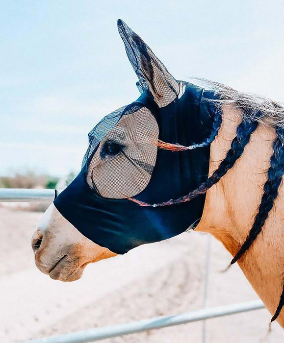 Lycra Fly Mask with Ears for Horses - Black Cob 