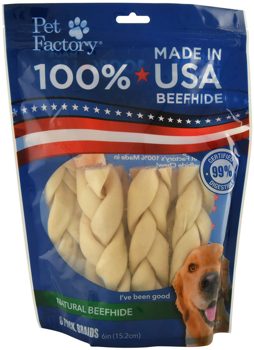 100% American Beefhide 6' Natural Braids, 6 - Pack - Jeffers - Dog Supplies > Dog Treats