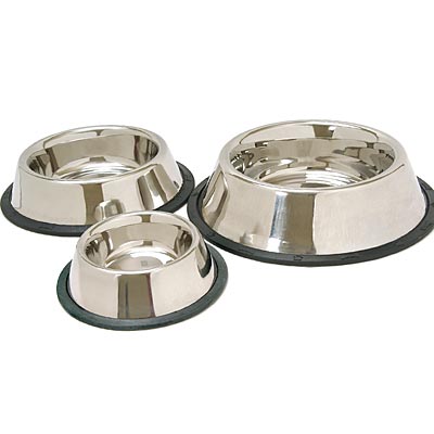 No-Skid/No-Tip Stainless Steel Pet Bowls - No-Skid/No-Tip Stainless Steel Pet Bowls, 1 Quart  