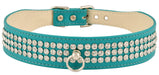 Faux Leather Dog Collar with Rhinestones - Turquoise 18 in 