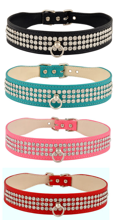 Faux Leather Dog Collar with Rhinestones - Red 24 in 