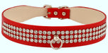 Faux Leather Dog Collar with Rhinestones - Red 24 in 