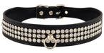 Faux Leather Dog Collar with Rhinestones - Black 22 in 