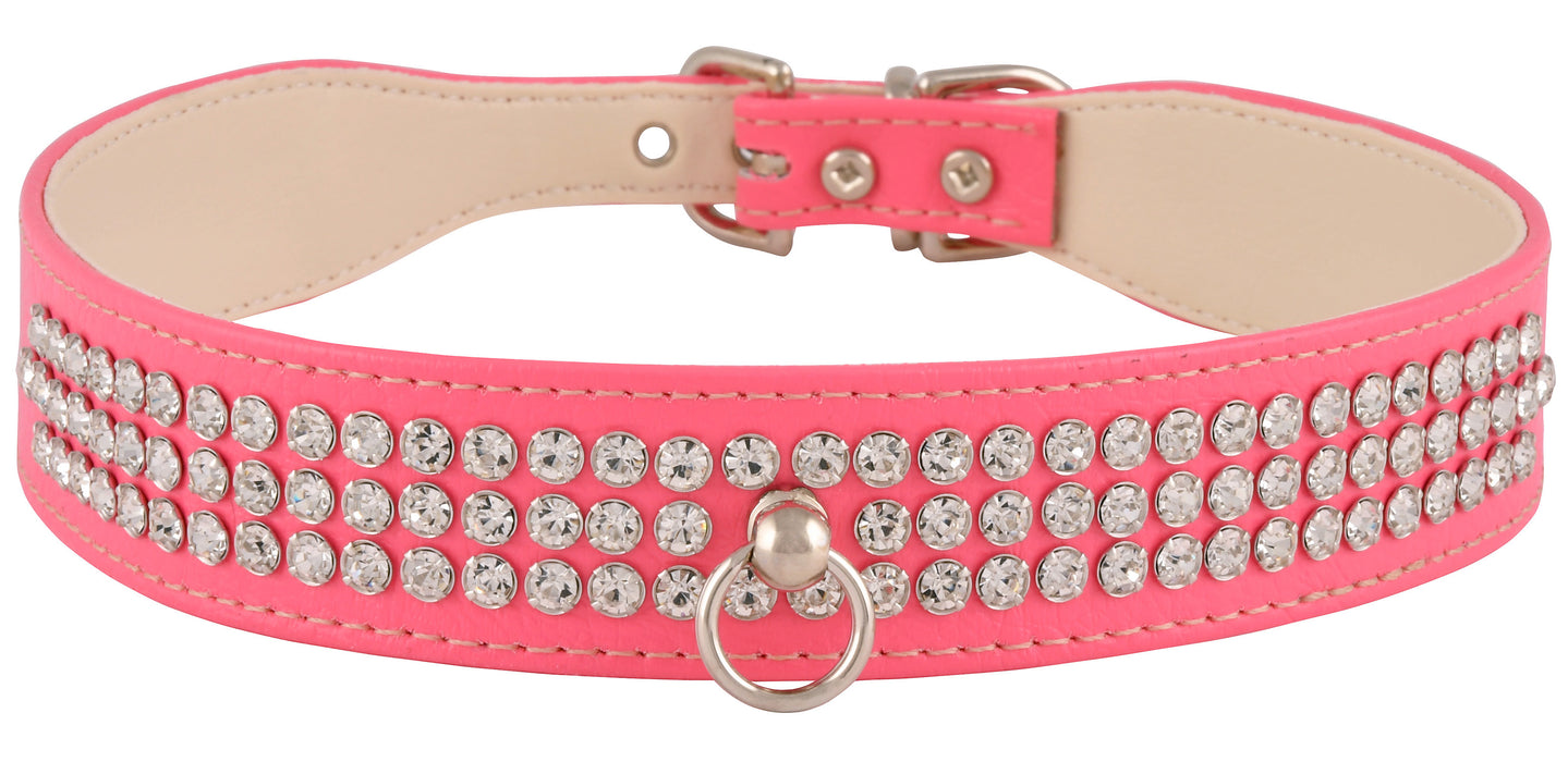 Faux Leather Dog Collar with Rhinestones - Pink 20 in 