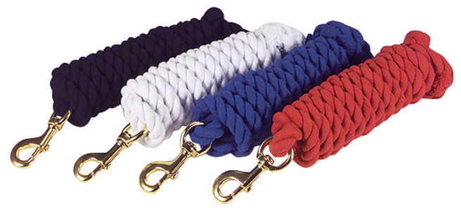 Colorful Cotton Lead Ropes w/Brass Bolt Snap, 10' L - Red  