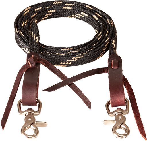 Mustang Flat Waxed Roping Rein, 5/8" x 8' - Black/Tan  