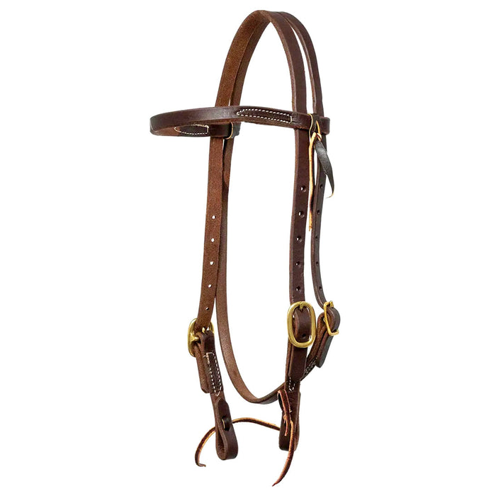 Poplar Head Saddlery Oiled Harness Leather Browband Headstall w/ Waterloop Ends - Brown  