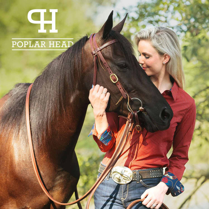 Poplar Head Saddlery Oiled Doubled & Stitched Harness Leather Split Reins, 5/8" x 8' - Brown  