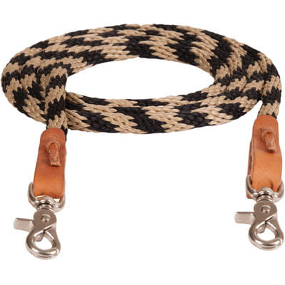 Mustang Round Braided Trail Reins - Black/Tan  