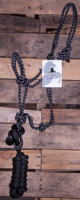 Mustang Rope Halter and Lead, Colt - Black/White  