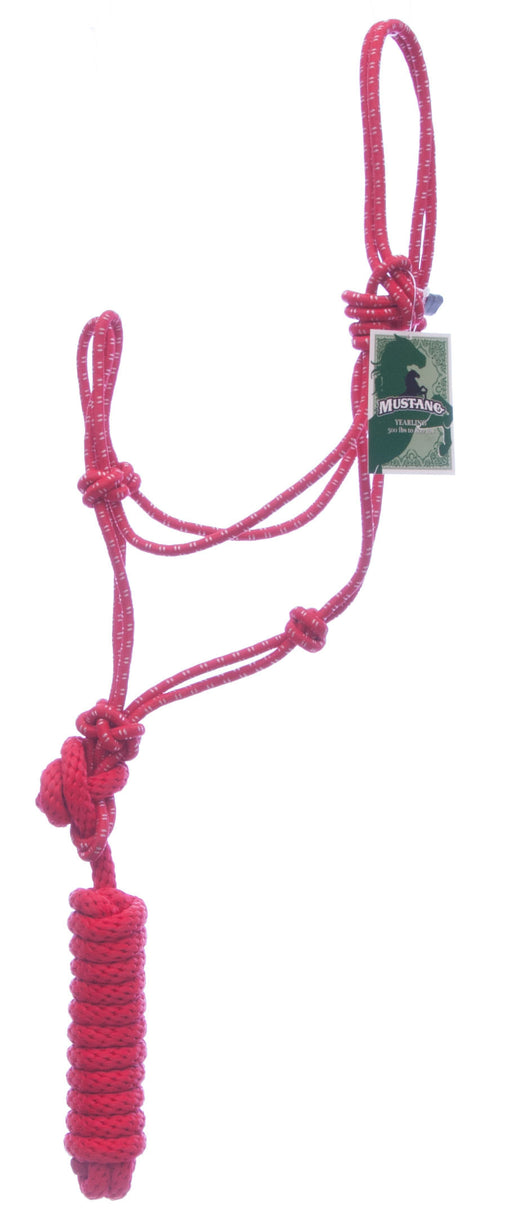 Mustang Yearling Rope Halter and Lead - Red/White  