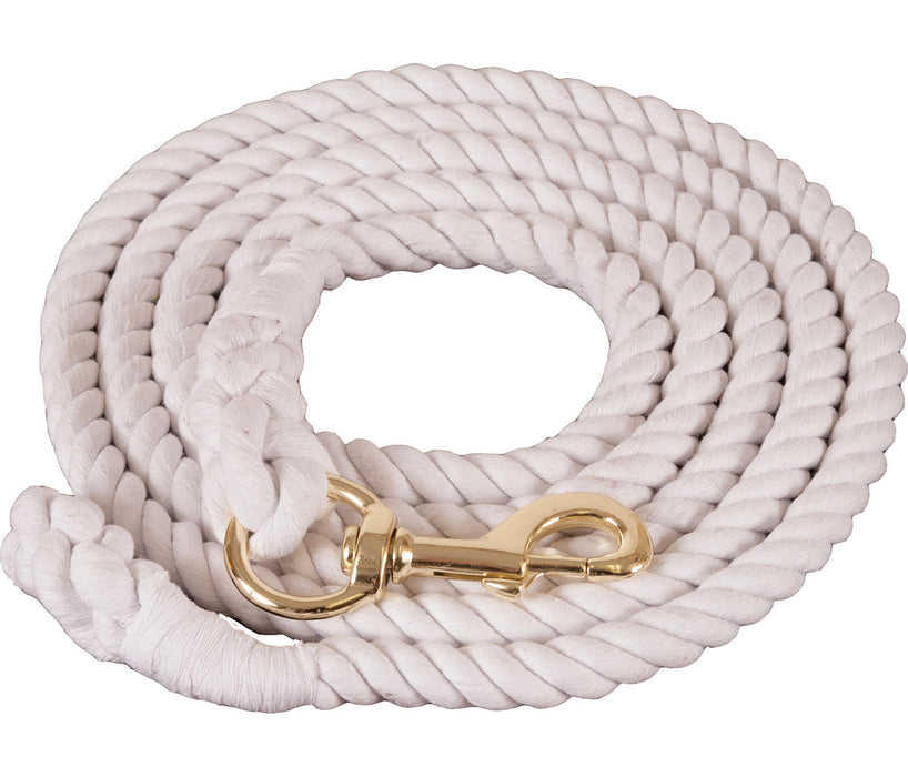 White Cotton Lead Rope w/ brass-plated bolt snap -   