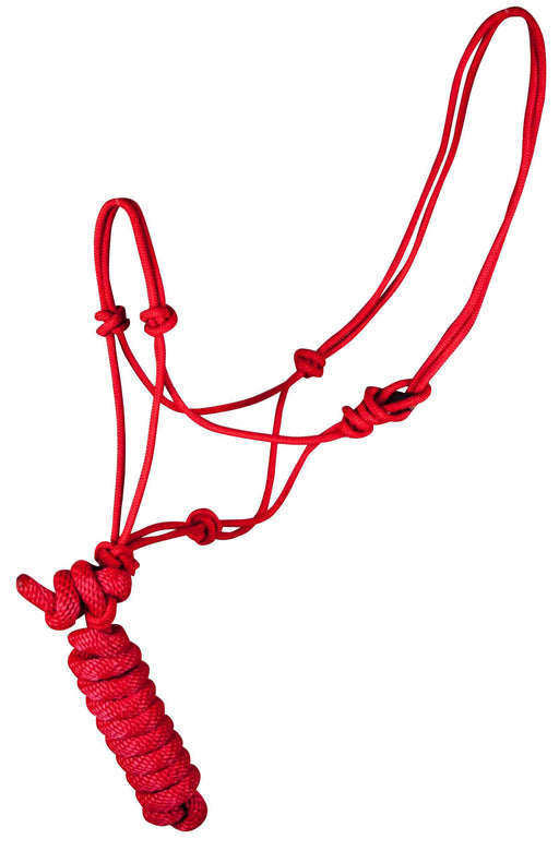 Poly Braided Rope Horse Halter with Lead - Red  