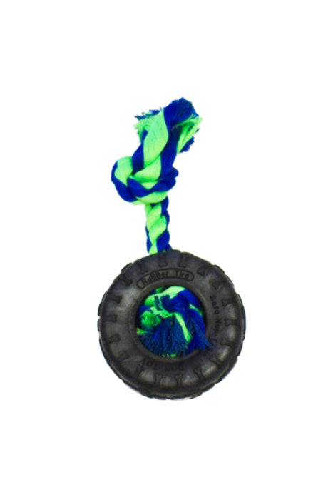 Tire with Rope Toy - Blue/Green 3.75" 