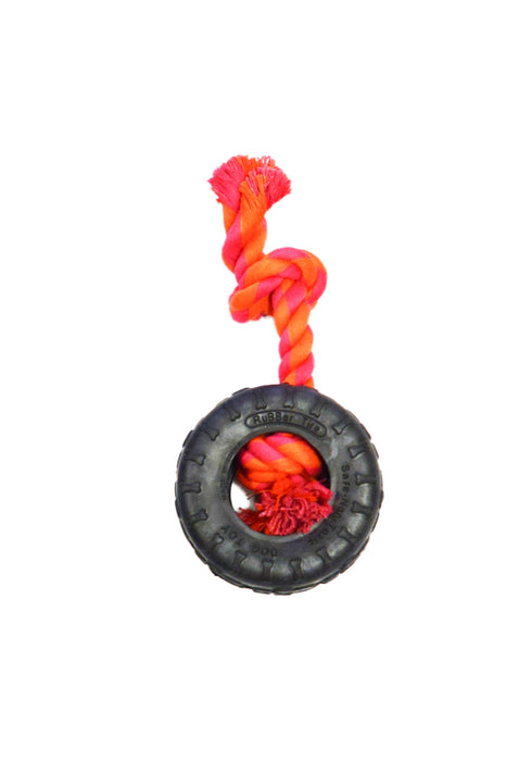 Tire with Rope Toy - Orange/Magenta 5.5" 