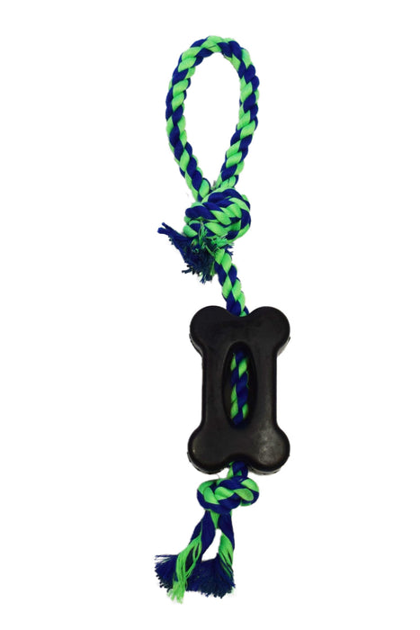 Bone with Rope Handle Toy - Blue/Green  