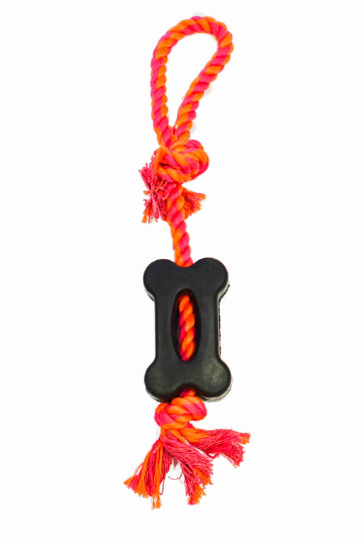 Bone with Rope Handle Toy - Orange/Magenta  