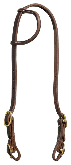 Poplar Head Saddlery Oiled Harness Leather One Ear Headstall with Easy-Change Buckle Ends - Brown  