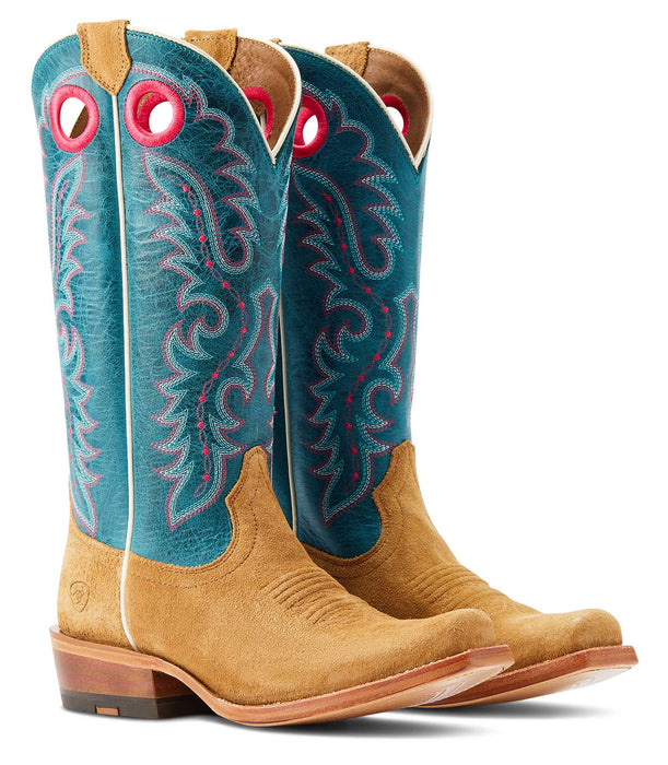 Ariat Women's Futurity Boon Western Boot - Buckskin Roughout/Turquoise 8 