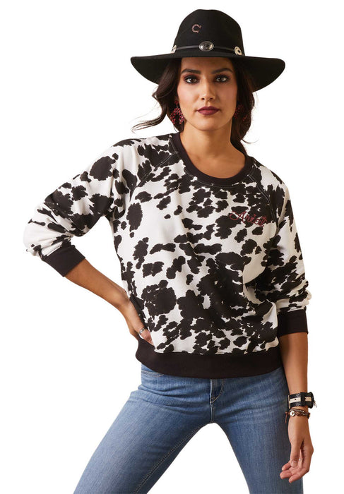 Ariat Women's R.E.A.L. Crew Holstein Cow Print Sweatshirt - XLarge  