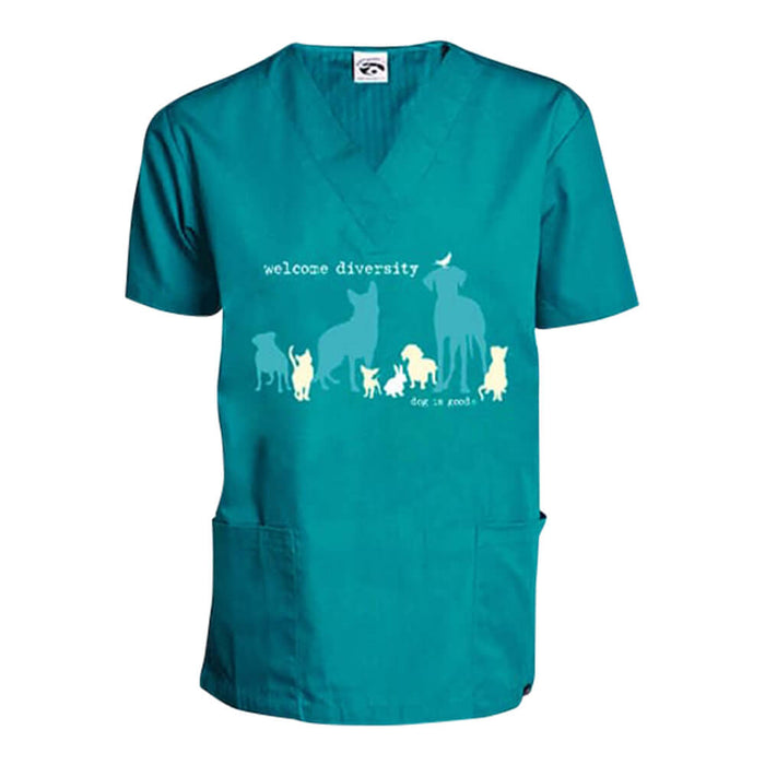 Dog is Good Scrub Top, Welcome Diversity - Teal XXL 