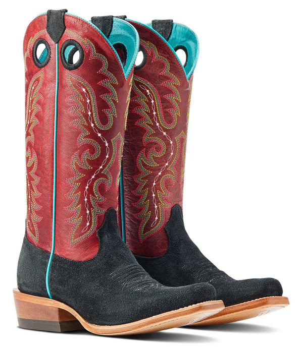 Ariat Women's Futurity Boon Western Boot - Black Roughout/Red 7 