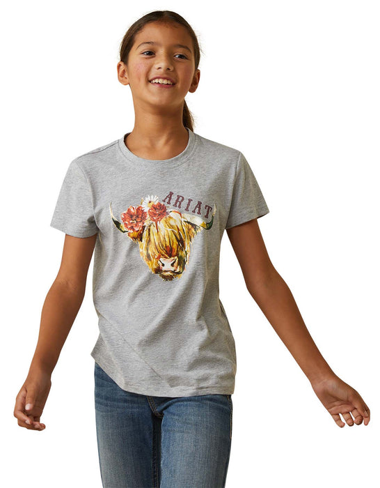 Ariat Girl's Highlander Rose T-Shirt, Heather Gray - Large  