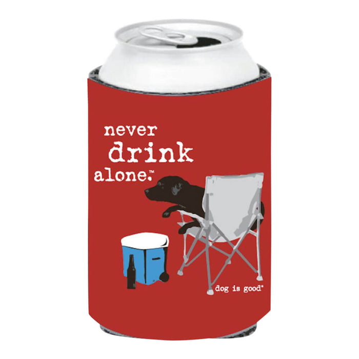 Dog is Good Can Koozie, Never Drink Alone, Red - 