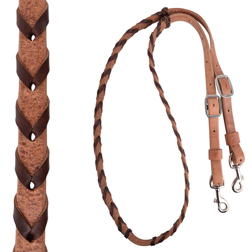 Martin Saddlery Latigo Laced Barrel Rein 3/4-inch Thick Buckle and Keeper Snap Ends, Chocolate - Harness 3/4" 