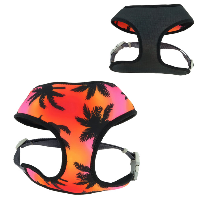 Sublime Reversible Dog Harness - Sunset Palms with Black Grid XXS - 5/8" x 14" - 16" 