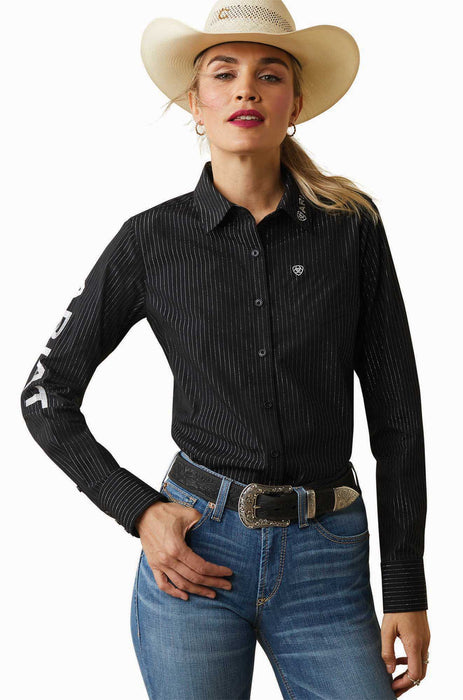 Ariat Women's Team Kirby Stretch Shirt, Black and Silver - SML  