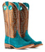 Ariat Women's Futurity Boon Western Boot - Turquoise Roughout/Gold 9.5 