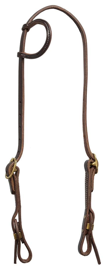 Poplar Head Saddlery Oiled Harness Leather One Ear Headstall with Easy-Change Slot Ends - Brown  