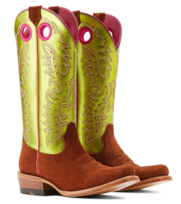 Ariat Women's Futurity Boon Western Boot - Cognac Brown Roughout /Lime 7 