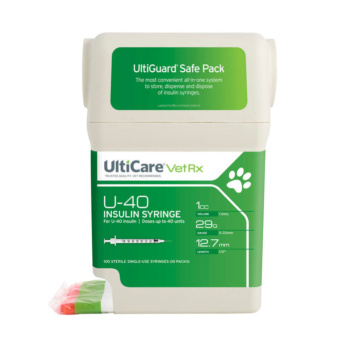 UltiCare U-40 Insulin Syringes with Sharps Container, 1cc, 29ga x ½', 100 ct - 1 cc